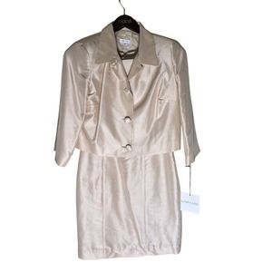 Lynn Lugo Champagne 100% Silk Dress and Jacket NWTs Size 8